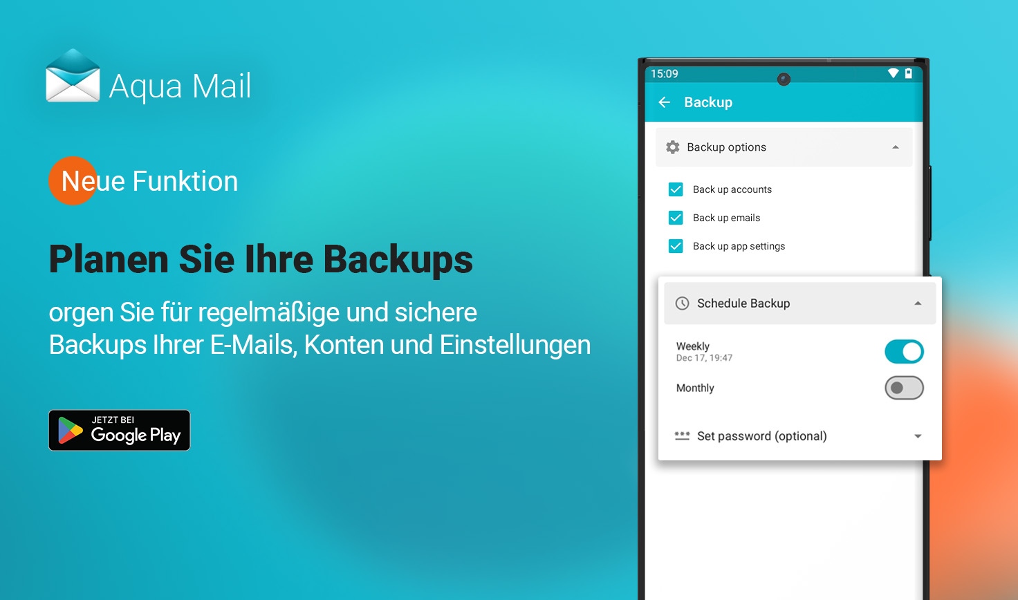 Nie wieder eine E-Mail verlieren: Die Stärke von geplanten Backups in Aqua Mail